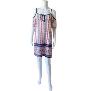 Ezra Cold Shoulder Keyhole Boho Print Dress Women's Small